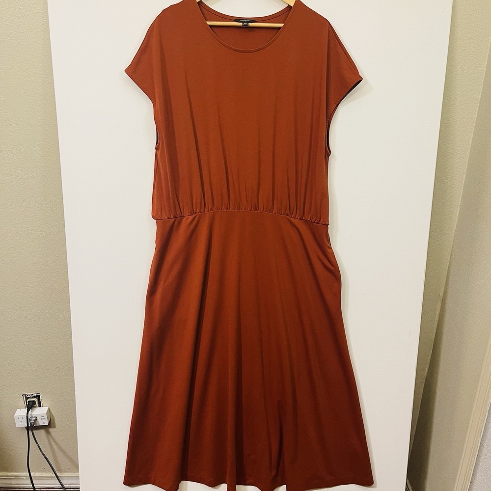Banana Republic Plus Size Fall Dress Midi Rust Orange Stretch Minimalist Sz XXL